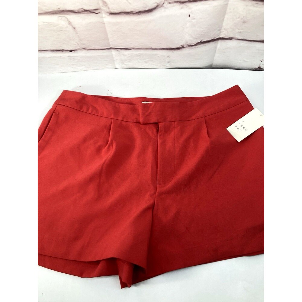 A New Day Shorts Womens 14 Red High Rise Tailored Stretch Dress Career NWT